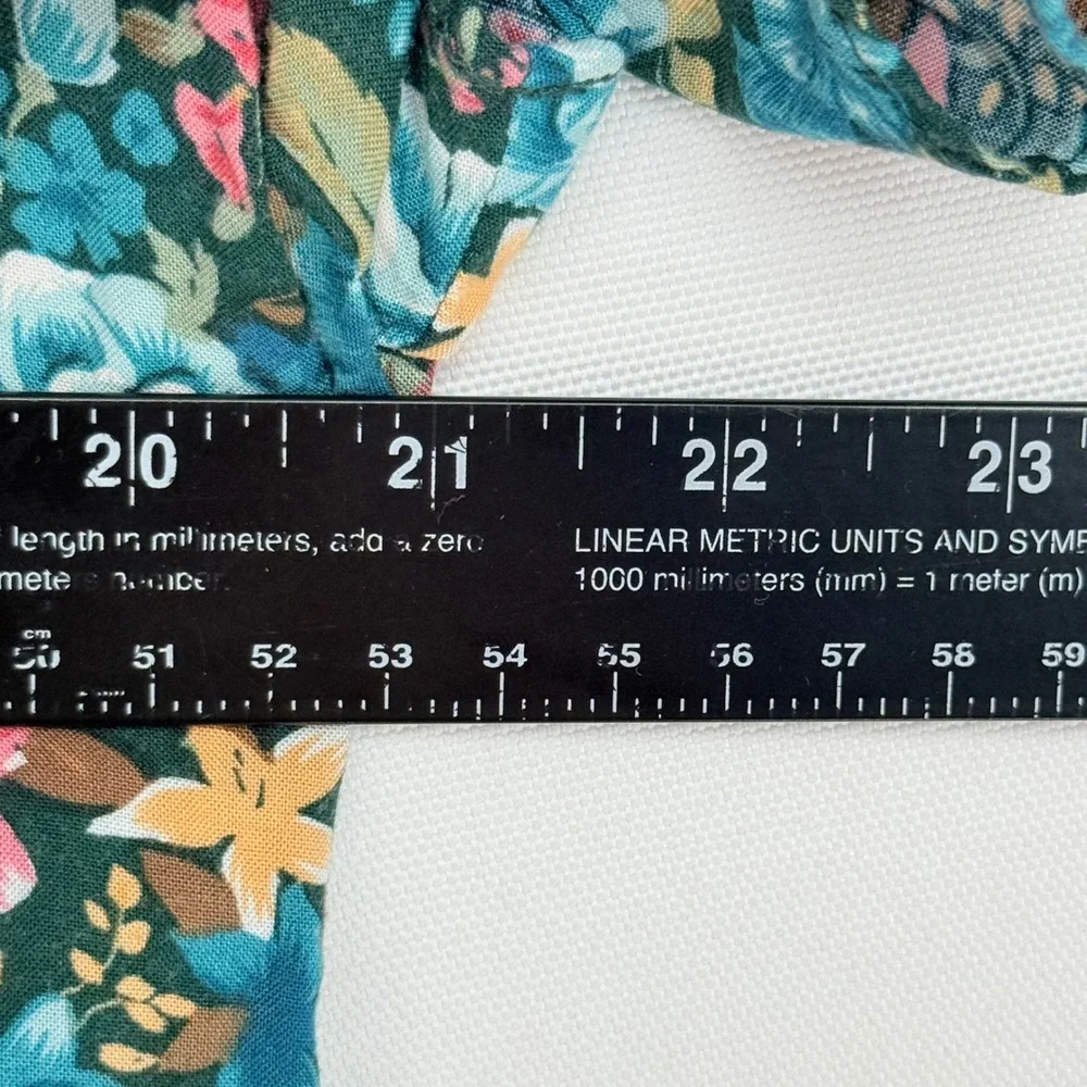 Caroline Wells II Floral Button Front Dress Womens 16 Teal Pink Cottagecore Vtg
